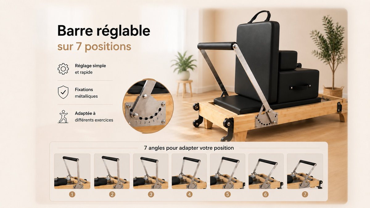 Barre réglable sur 7 positions du Pilates Reformer en bois Épure