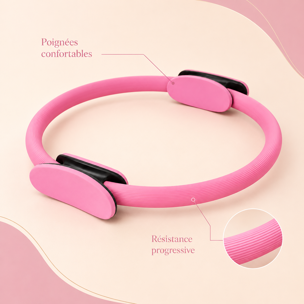 Anneau de Pilates Auréa rose 36 cm avec poignées confortables et résistance progressive