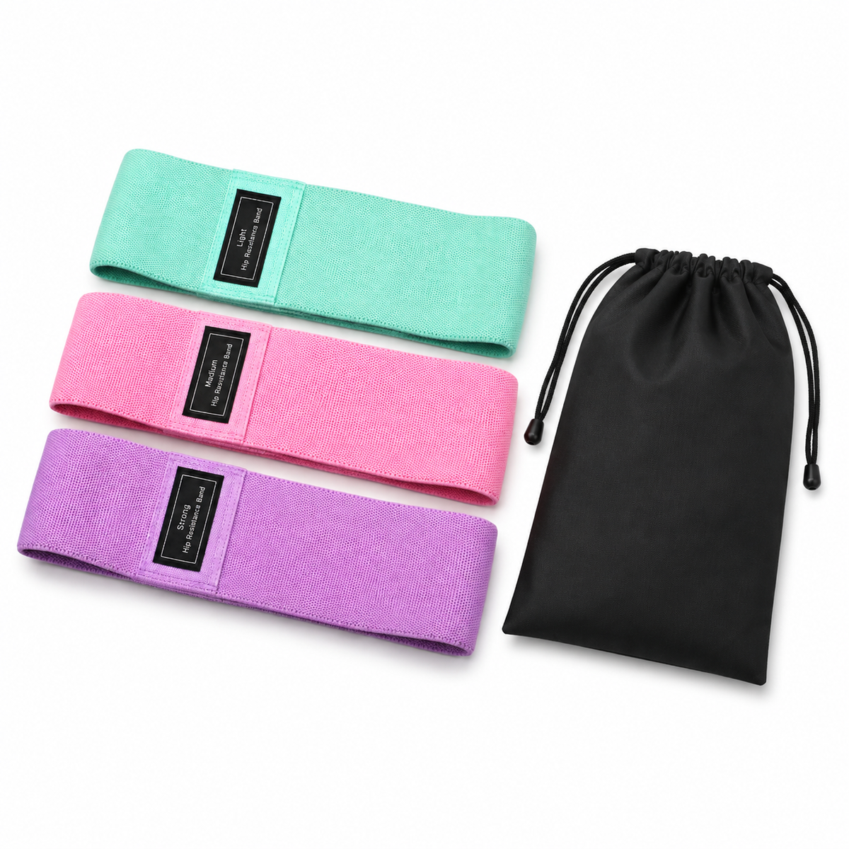 Lot de 3 bandes de résistance Vela verte, rose et violette avec sac de rangement